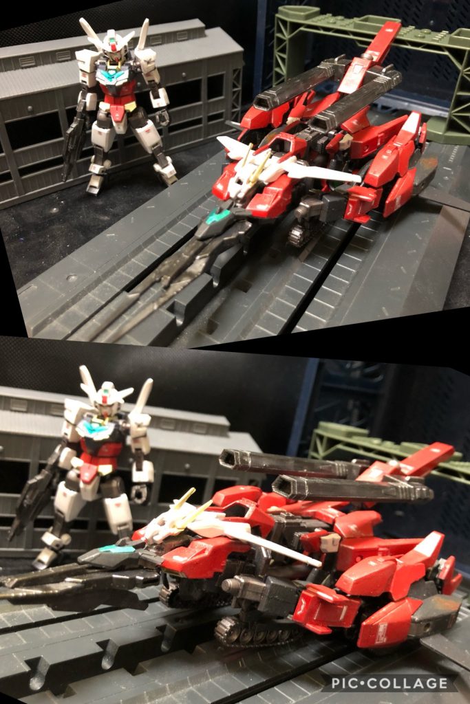 oyz「という事でコレが、インフィニティアーマーシステムのベース機“インフィニティユニットファイター”です！」
カザミ「おおおーーーーっ！」

oyz「初代ガンダムのGアーマーから発想を得ていて、コアガンダムと合体分離する事で様々な形態になりますっ！ホウオウ→無限の魂→インフィニティって事で、無限の可能性を秘めたアーマーシステムなんです〜！」

カザミ「よーっし！めんど臭え話はここまでにして、早速ミッションに行こうぜーっ！」
oyz「急にっ！Σ(´Д｀ )」

カザミ「いーんだよ！実戦で解説してきゃいーじゃねえか！そんくらい出来んだろ！？」
oyz「ハ、ハイ〜っ」
カザミ「そーと決まれば、ミッション開始といこうじゃねえか！楽しくなってきたぜー！さーって俺様のジャスティスナイトの出番って訳だなっ！お前、操縦出来んだろ？」
oyz「いやまだ実戦で試してない.....。」
カザミ「俺がフォローしてやるって！！任せておけっつーの！」
oyz「....強引だなあ....。」


カザミ「ああああーーーっっ！！
ジャスティスナイト持ってきてねえっっ！」
oyz「....。」
カザミ「おい室長っ！アンタなんとかしてくれよおおおーっ！！」
oyz「えーっっ！！Σ(´Д｀ )」


カザミ「なんだ、室長お前ちゃんと俺の機体も用意して....ってコレ、ギャンじゃねーかー！ジャスティスナイトはよーーーっ！」
oyz「だって持ってないしー。」
カザミ「何で買わねえんだ.....。あり得ねえだろ....。」
oyz「機体特性似ているから我慢してー。」
カザミ「あー仕方ねえ。まあ機体が変わっても俺が活躍するのに変わりは無いけどなっ！」