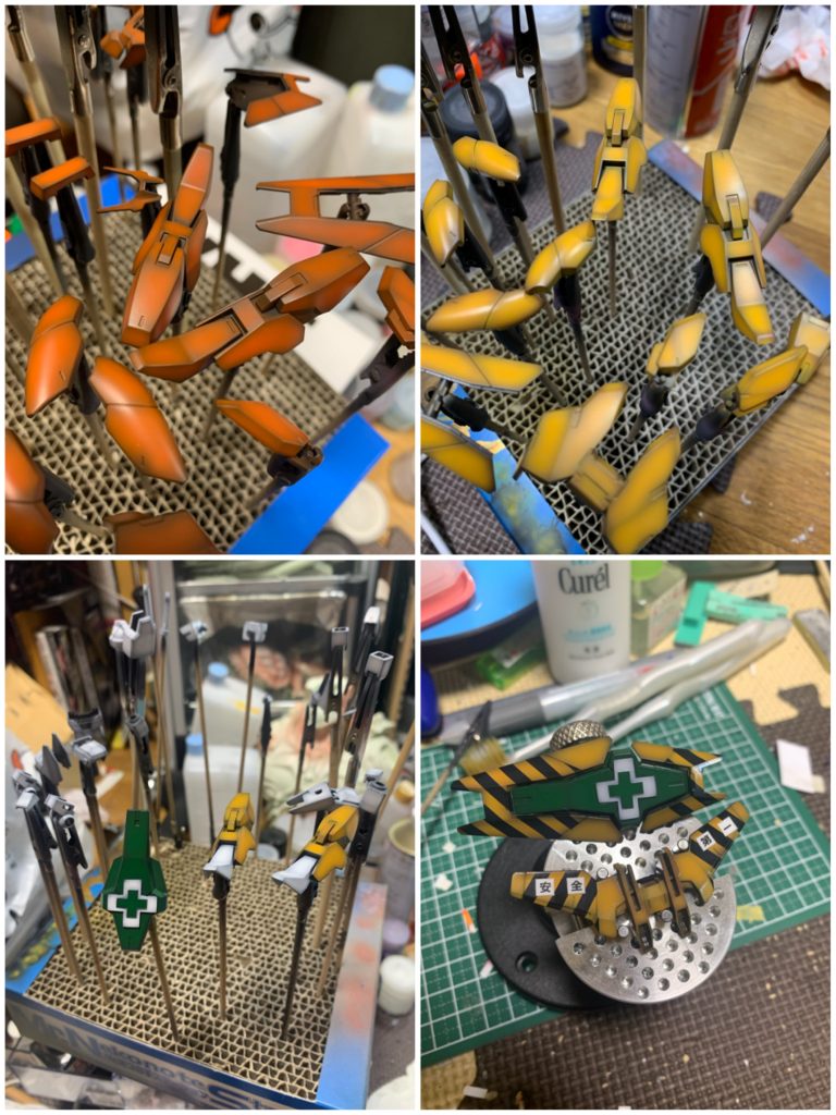 黒立ち上げでグラデ塗装してます。
安全第一はプリントアウトした紙から切り出して透明プラ板で上手いこと