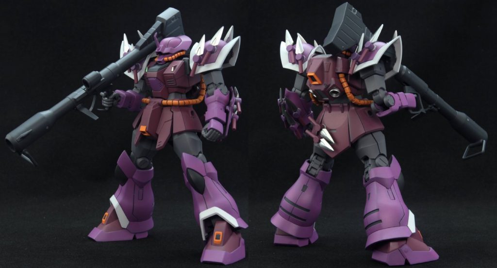 ## フル装備 前後から
しょぼんぬ的にはプロポーションも良好だし、可動域も足首が動かない以外は問題なかったのでかなりお気に入りなキットです。
今回は合作ジオラマに置くためにスタンダードな塗装しかできなかったので、リベンジしたいですね~(すでにもう一個購入済み)