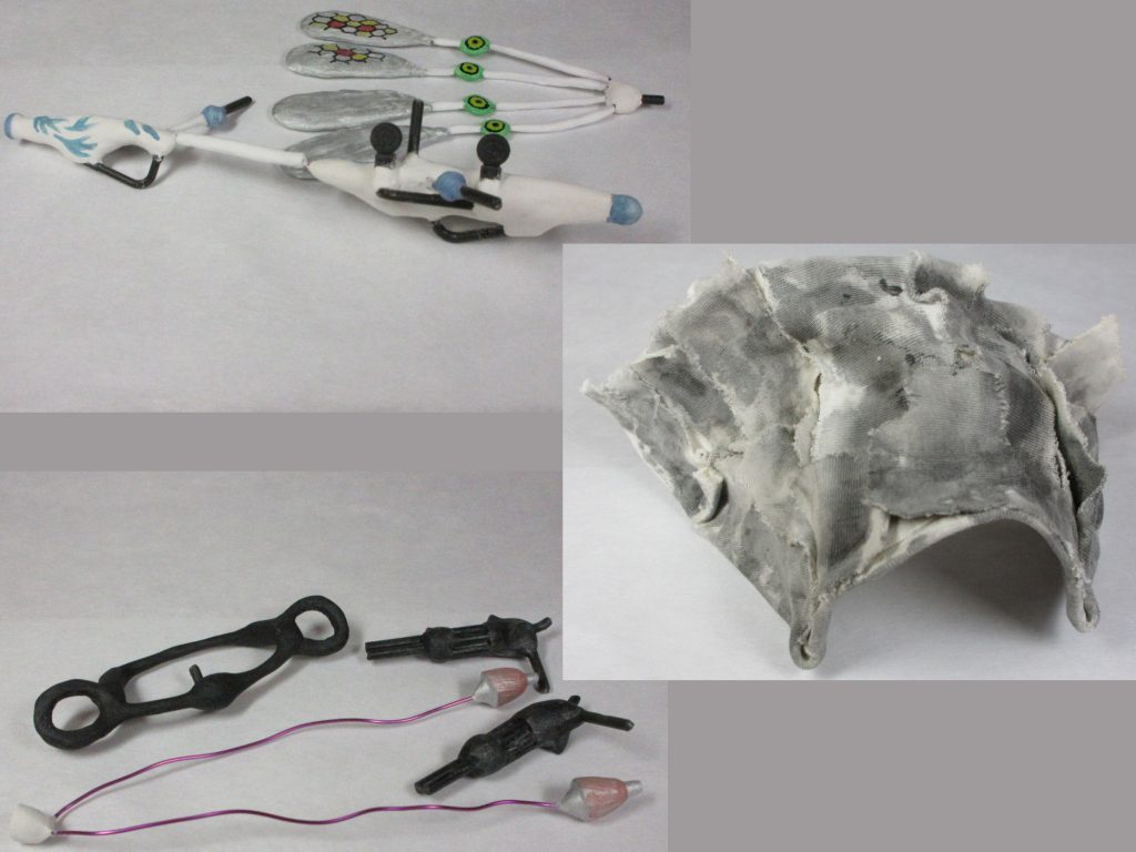 作製したガンスリンガーセット一式。
ほぼ100円ショップで購入した粘土とアルミ線で作っていますが、
マントのみ指でちぎった布をアルミ線に貼り付ける形で作っています。
CoCNo4をクラッシュさせる指の力が
初めて製作の(微妙に)役に立って感無量です。
これまで何度パーツを握り潰したりアルミ線を引きちぎって
悔しい思いをしたことか……