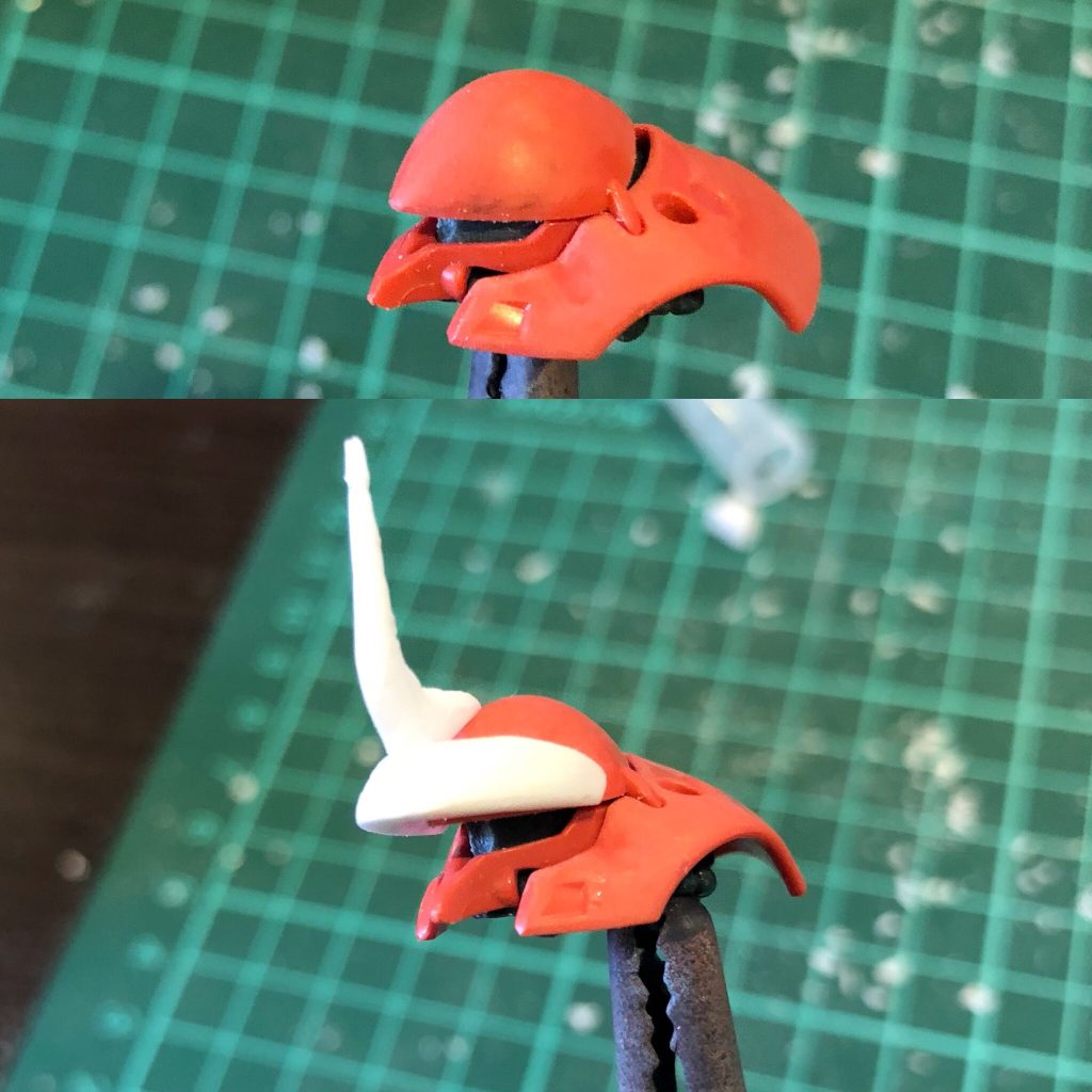 頭部拡張
プラ板で工作。
ヒサシが出すぎてしまいました