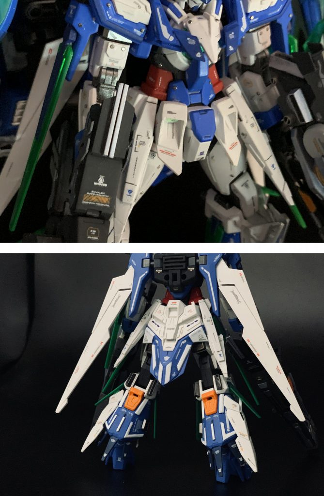 本体の部分アップ。
メタルパーツを適度に入れてます。
あとは初挑戦だったのですが、プラ板をいろいろなところに貼り付けてみました。
改めて見ると、全部0.5mmのプラ板だったので凹凸が少なかったなと。
次にディテールアップする時はもうちょっと凹凸を意識したプラ板選びをしようとかいろいろ勉強になりました。
↓【AGE-FX X(イクス)】