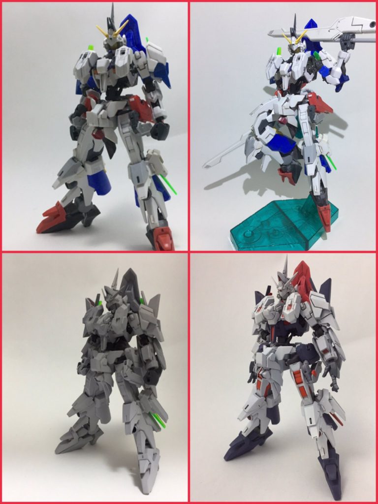 制作段階4「究極体」笑。この時点でミキシングの神が次々に舞い降りてきました。w
沢山パーツを組み合わせましたが、制作段階2のように、うるさい感じにならずスッキリまとまって「カッコイイ……」と自惚れていましたw中でもやはりディテールが多いユニコーンのパーツは優秀で、ミキシングに向いていると思います！！
あと、塗装はユニコーンぽくしたかったので白がベースで、他はガンダムマーカーのメカグレー、サイコフレームぽさを出したかった所を赤で塗装しました。ですが写真を改めて見ると、サフ前のトリコロールも中々いい感じだと思いました笑
トリコロールは通常形態、完成カラーはシャイングレイモンのようにバーストモードみたいな感じでしょうかw(どうでもいい)
