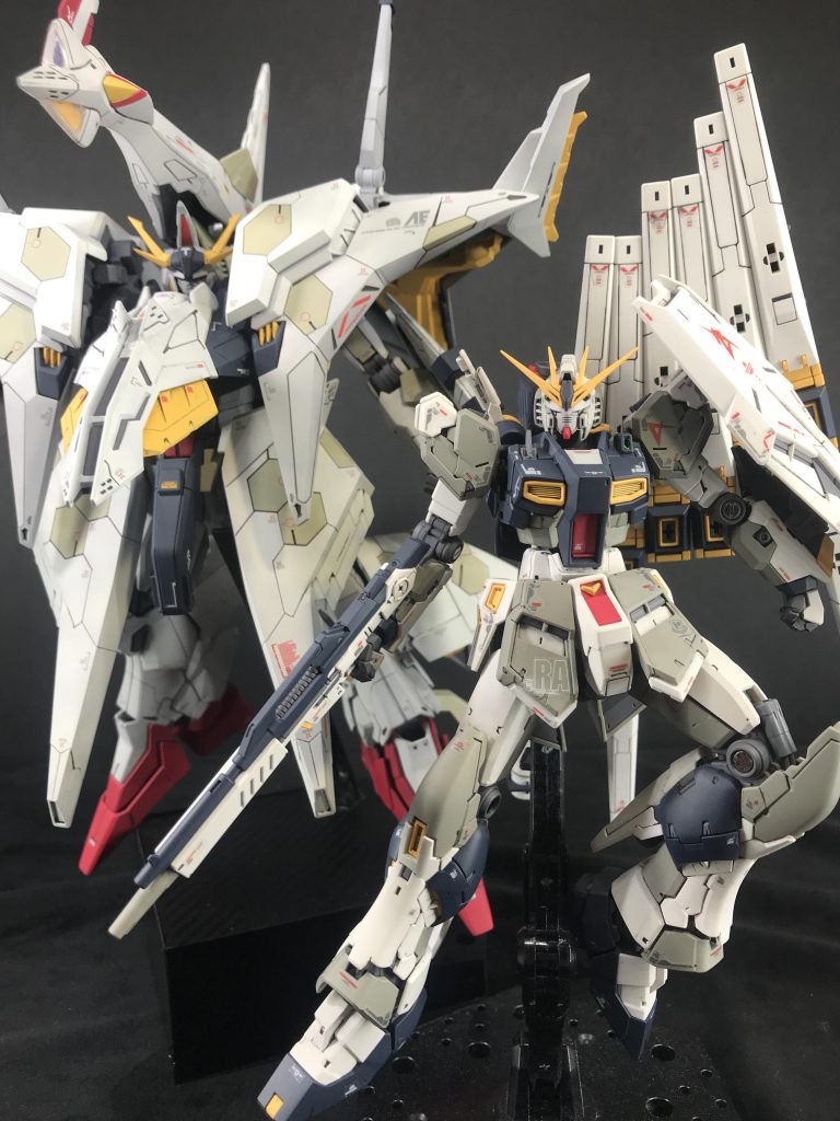 同色で塗装したRG νガンダムとのツーショット。