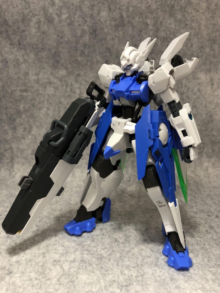 フロント。

[パーツ構成]
頭部：アストレア
胴体：リナシメント
肩：ナドレ
前腕：トランジェント
腰：アスタロト
サイドアーマー：ダブルオーダイバーエース
脚部：アスタロト×2&バエル
足部：リナシメント

頭部のV字アンテナはカットしています。
カメラアイのみ部分塗装。トップコートもなし。