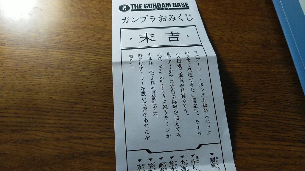 ちなみにガンプラおみくじの結果。