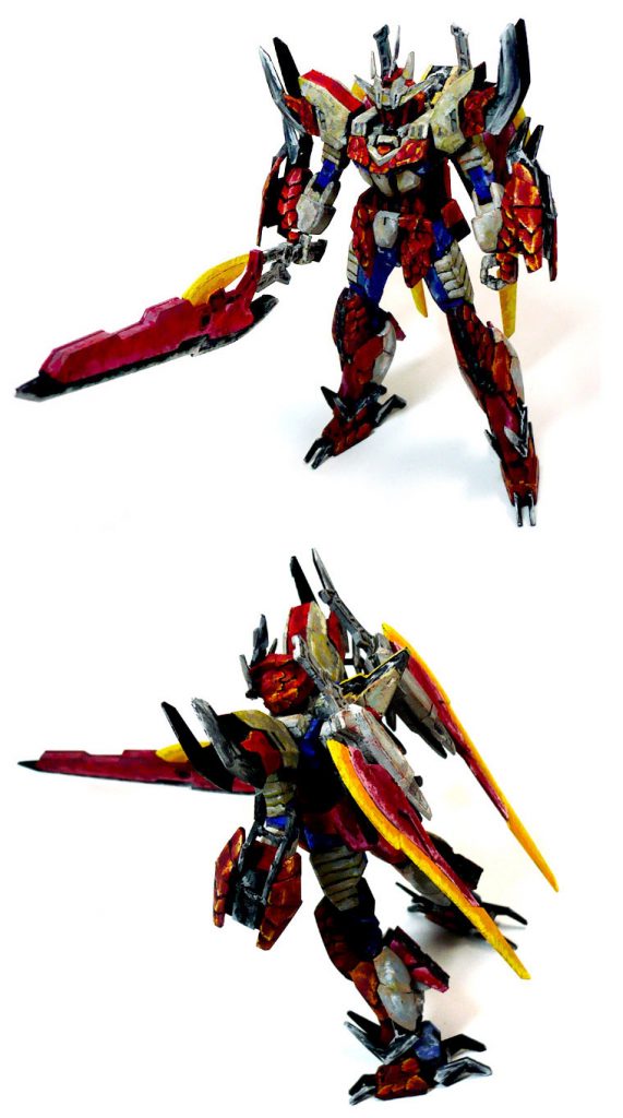 紹介していなかったので
マーズフォーガンダムの通常装備状態、
ヒートレヴソードを手に、スラッシュブレイドを背中に装備の画像。