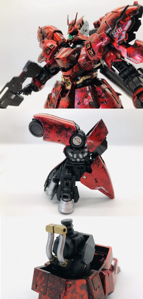 ブラックは、黒→メタルブラックの後、上記のように表面処理。装甲付けてると見えづらいですが、フレーム部もしっかり塗装してます。

**見えない所にも魂を込めるは我がポリシー。**