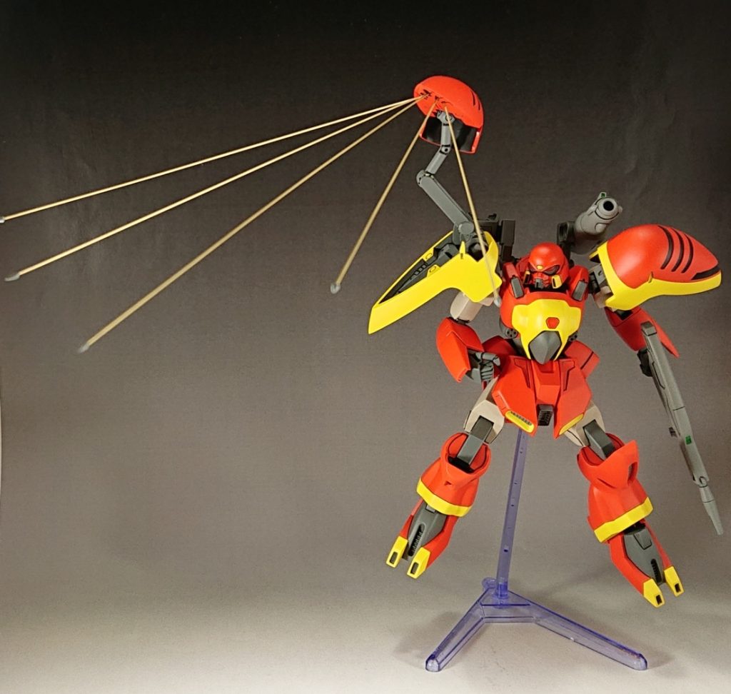 ゾロアットと言えばコレ！　ビームストリングス射出状態を0.5mm真鍮線で再現。射出口ごと差し替えます。アームはキット流用