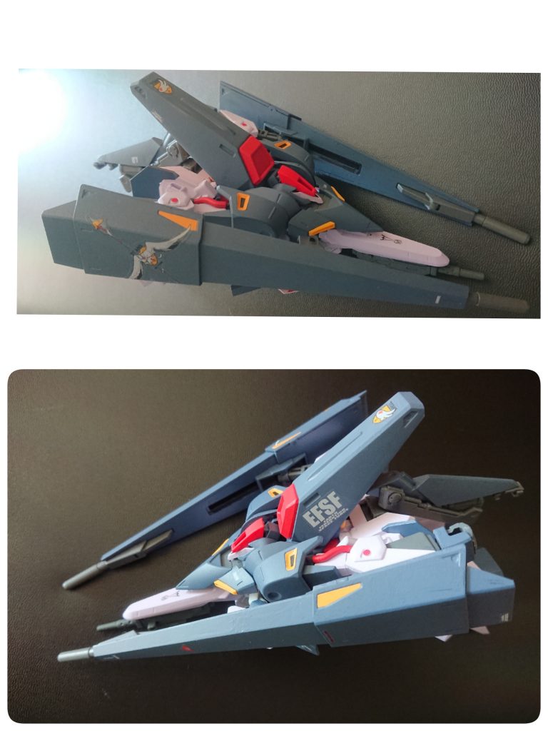 MA形態のバランスを考えて、ショルダーユニットは装備しませんでした。機首(股間)に連邦系マシンガンの銃身を装着