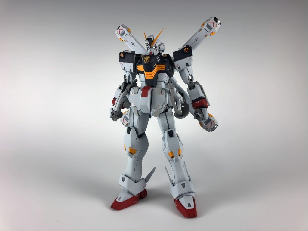 クロスボーンガンダムX1 Ver. Kaが完成しました。
今回改修した箇所は肉抜きの他に、ブレードアンテナの鋭利化を行いました。
塗装については、基本的に劇中を意識した配色で塗りました。ただ武器や背中のバインダーだけは好みに色分けしています。
キットはVer.Kaですので、カトキハジメさんによるアレンジが施されています。
そのため、原作漫画を意識せずに、カトキアレンジを楽しみました。水転写デカールも専用のものを使っております。