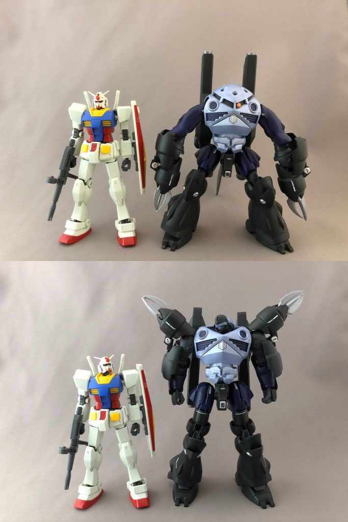 バックパックから分離させたパーツで腿を延長したり腹部内部の延長機構によって頭頂高はおよそ1.5倍超!
グスタフカールと同じくらいのサイズ感になります。