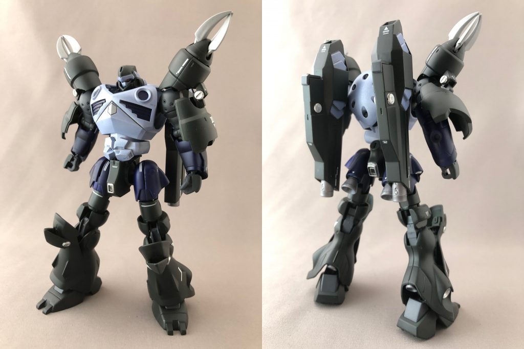 というわけでGズゴックの目玉ギミック、ガンダム形態への変形です!
差し替え変形かつ頭と拳パーツはズゴック形態時に余剰となります。完全変形には技術力と発想力が足りなかった...!