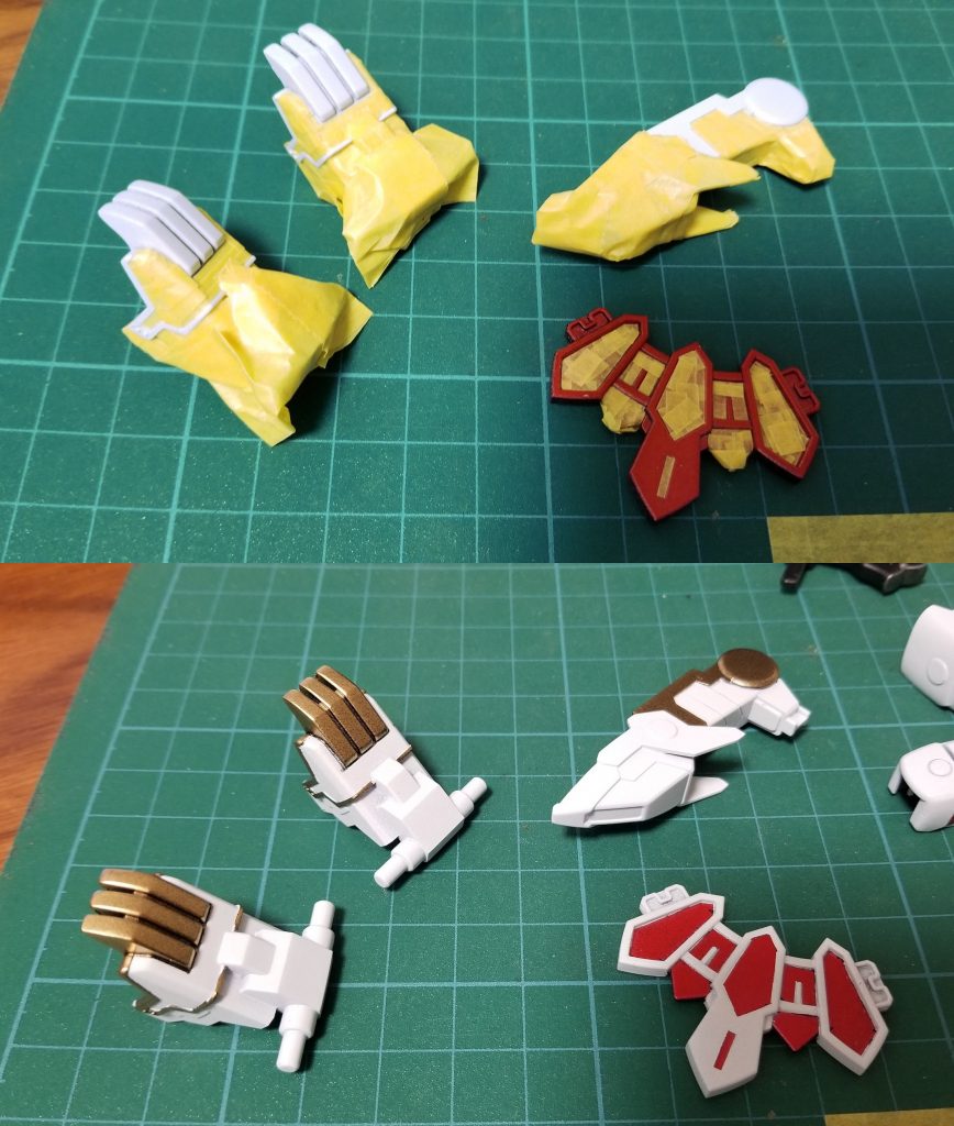 マスキングの一部。貼るのは大変ですが、綺麗に色分けできると嬉しいですね！