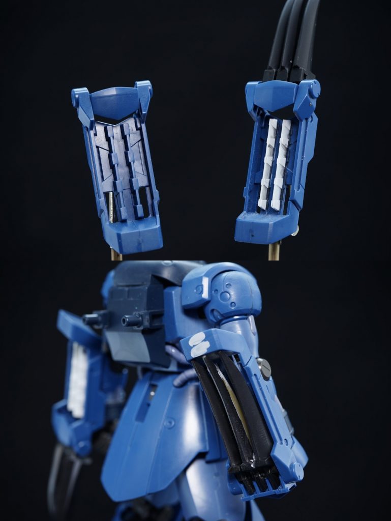 ## ホルダー内の仕切り板の改造
ホルダー内部の仕切り板を切り飛ばし、プラ板で新造しました!
これで何とか格納状態に持っていけます。