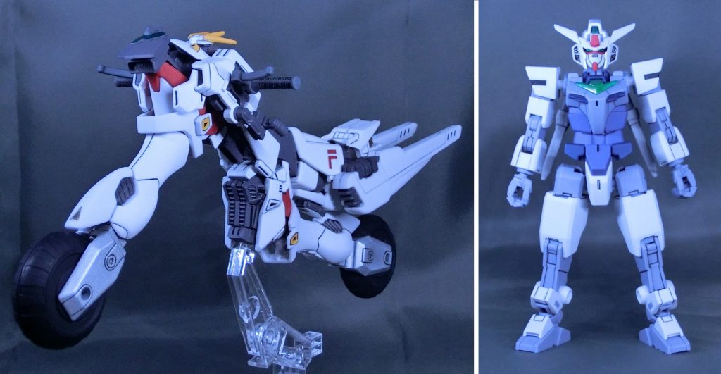 元になったコアガンダム「G-3カラー」購入時一番安かったという事情だけで購入コアガンダムは基本ドッキングの影響で塗装をしてしまうと合体解除後の塗装剥げが起こってしまう可能性と、製作時間短縮の為にスミ入れのみの艶消しだけを吹いた状態ですF91の足先部分もバイク時の固定が強くかかるためスミ入れ艶消し状態です