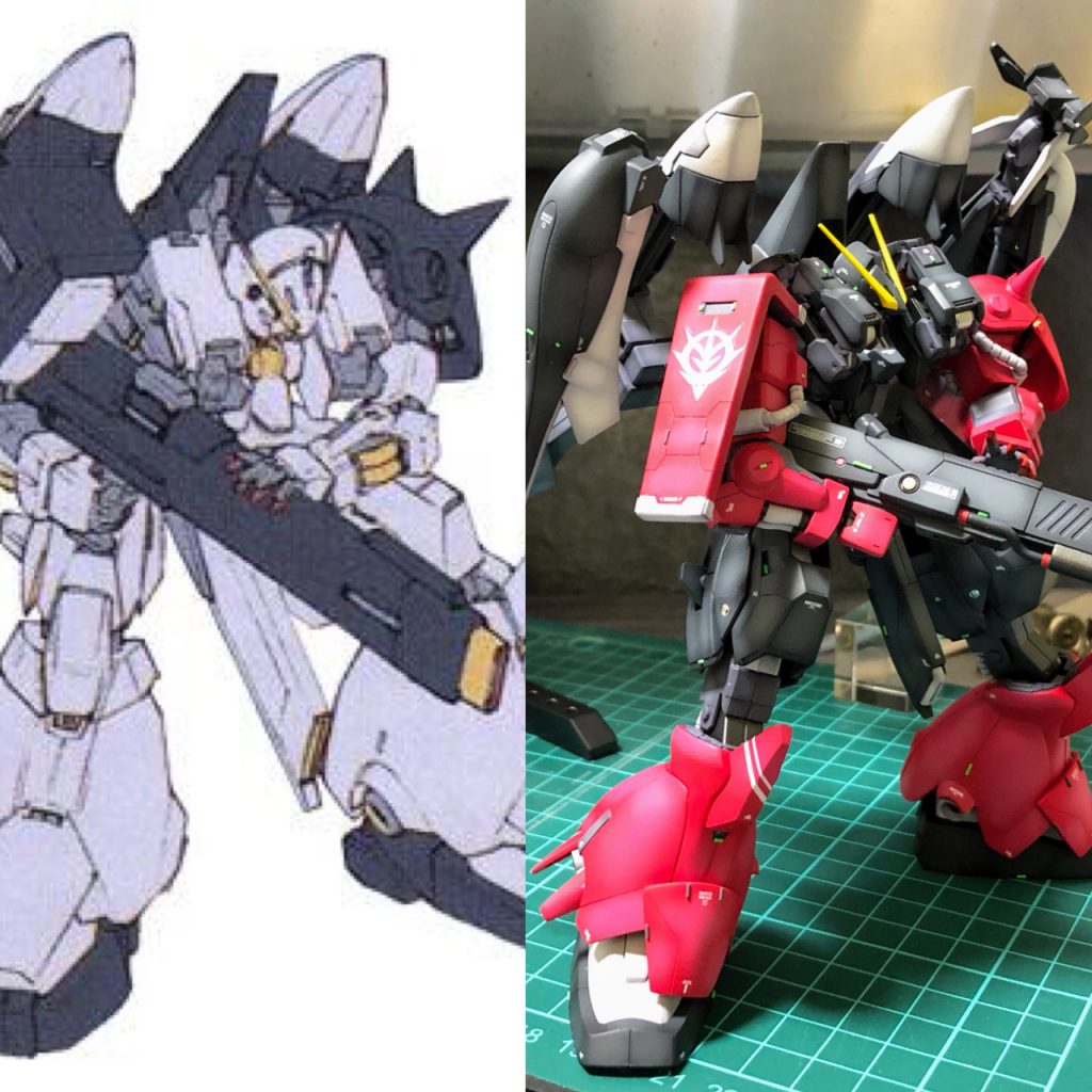 設定画を見た瞬間にこの機体に惚れて、再現しようと考えていました。