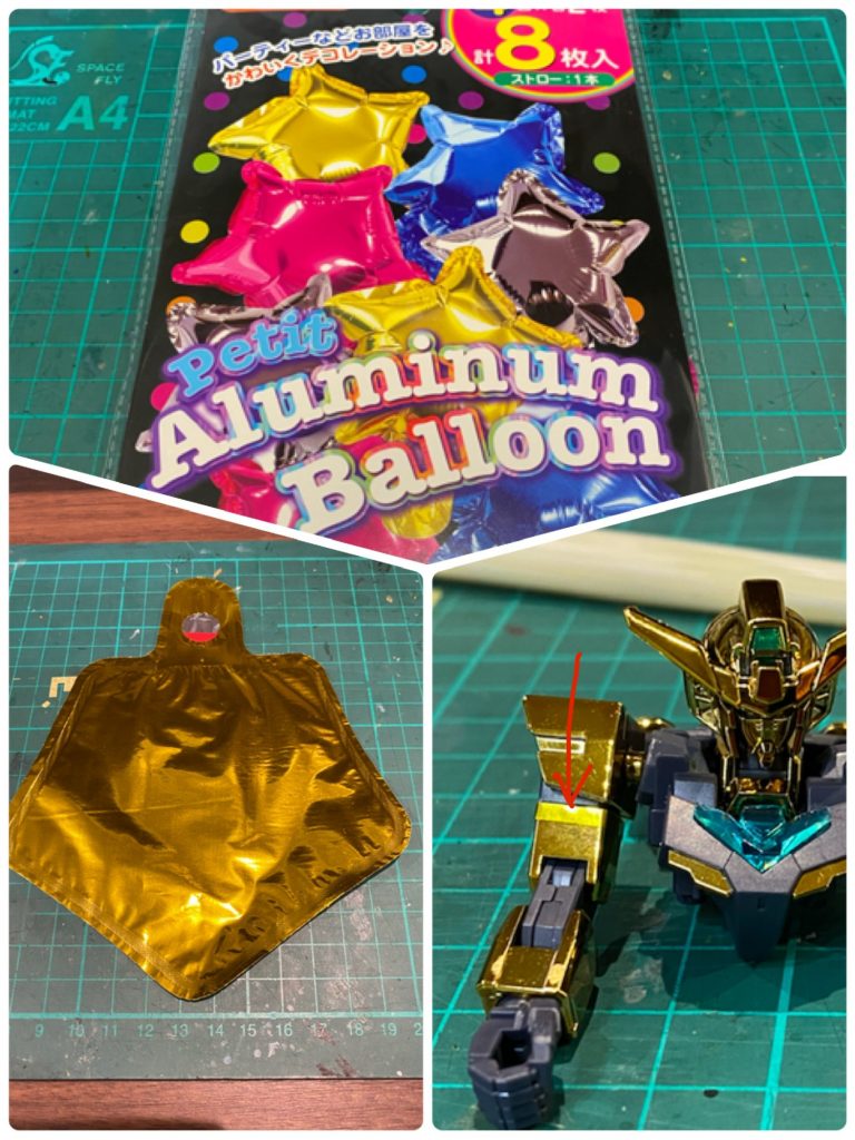 ゲート跡はセリアのアルミバルーンを切って、両面テープで貼り付けました！