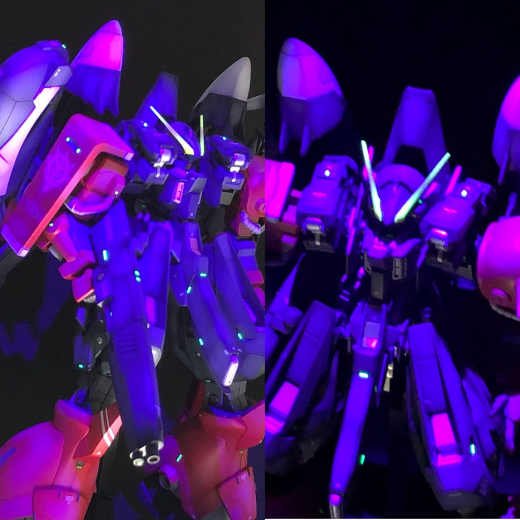 各所に配置したチップや頭部アンテナは、ブラックライトで光ります。