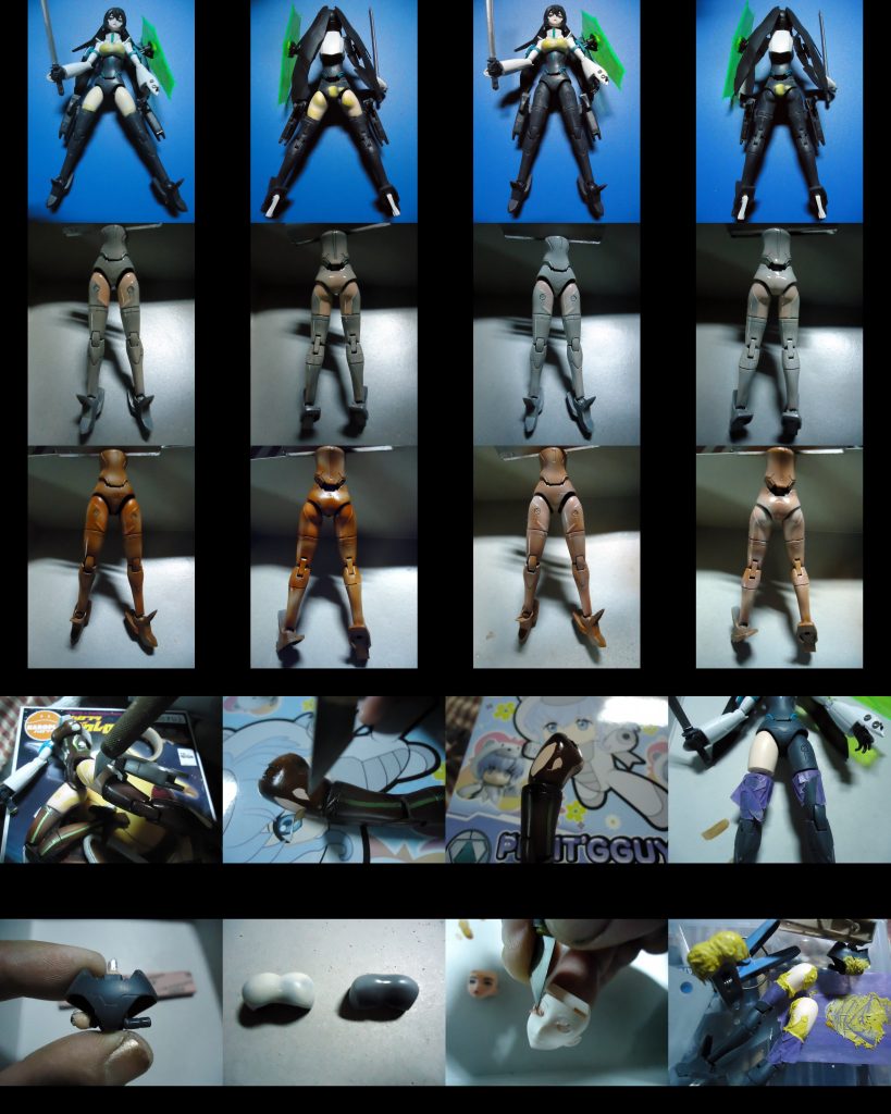 全体の施工画像、加えてお色気度をアップするためにボディスーツの”破れ”を
マスキングテープを貼って、塗装後に剥がすことで再現しています(笑)