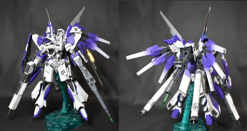 正面と背面 本体も少しだけ改修
MGのHi-νを参考に背面のスタビライザーにバズーカをつけられるようにしました