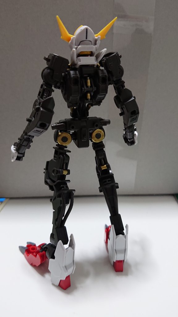 フレーム状態背面です。
背部シリンダーと、モールドの独自解釈で大腿部裏側シリンダーにも金属色塗装をしています。