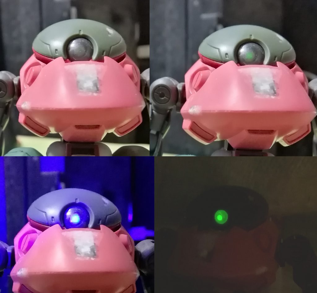 目はこんな感じで蓄光発光します。