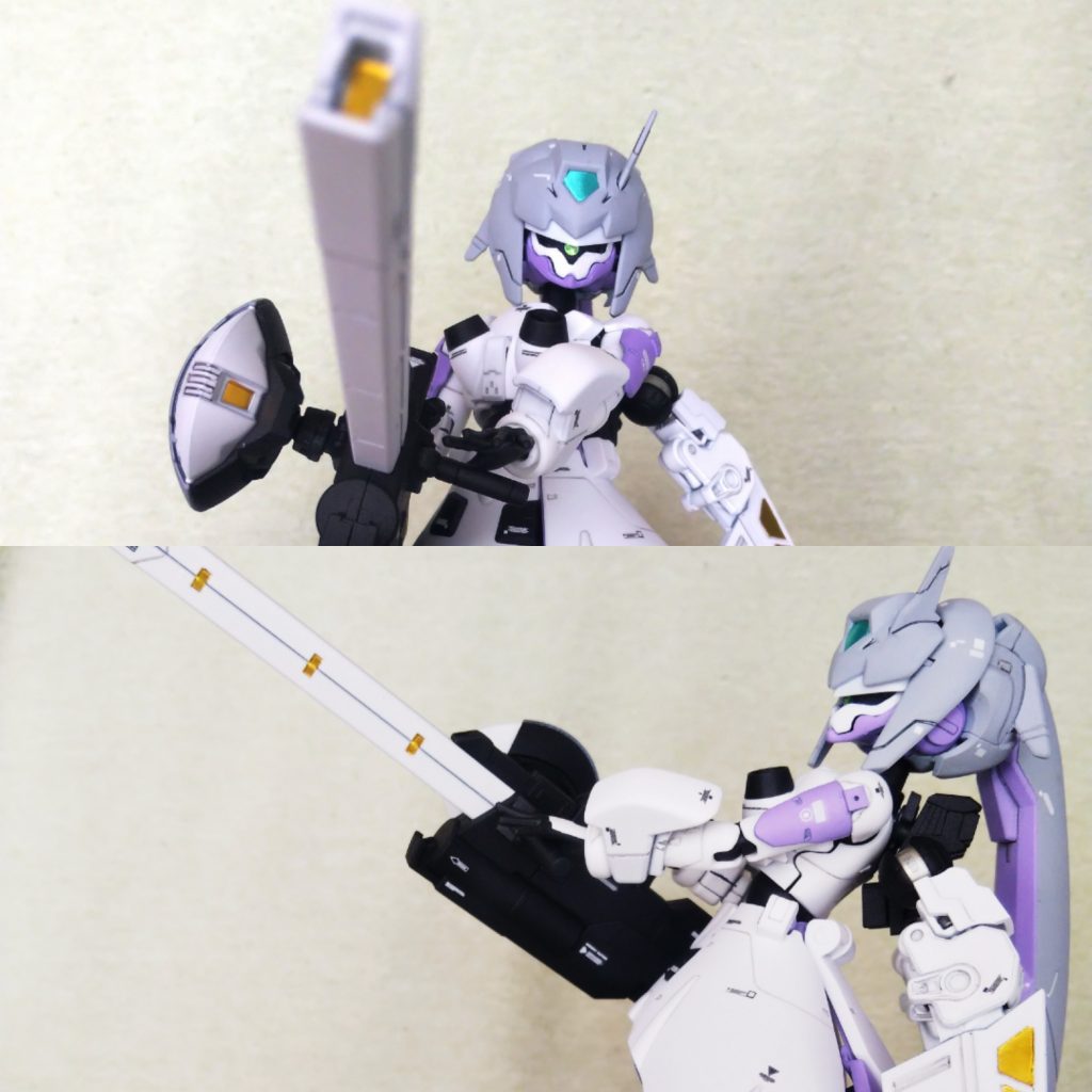 武器とウィングの各所にゴールドのホイルシールを使っています。ギャンスロットから拝借しました。