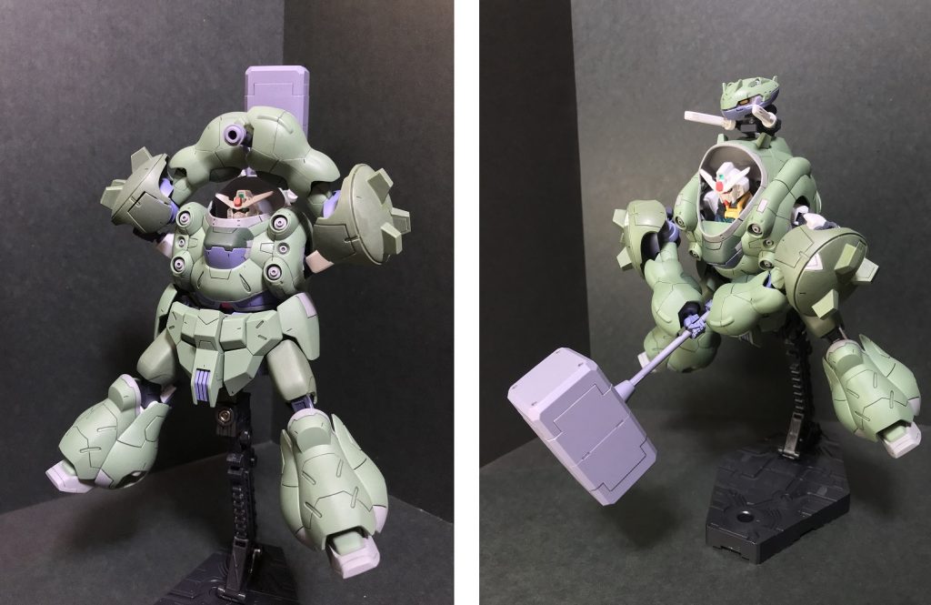 どっこい…せえ!!!のポーズ
普通のガンダムグシオンキットではまず無理なハンマーアクションもこの通りです。
腕の付け根を見てはいけない。