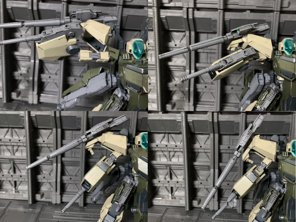 コアの腕を180度回転させた状態で肩アーマーをコア側に挿し込み、コアの腕と腕アーマーをジョイントしたら腕をまた180度回転させます。手首は後付け。