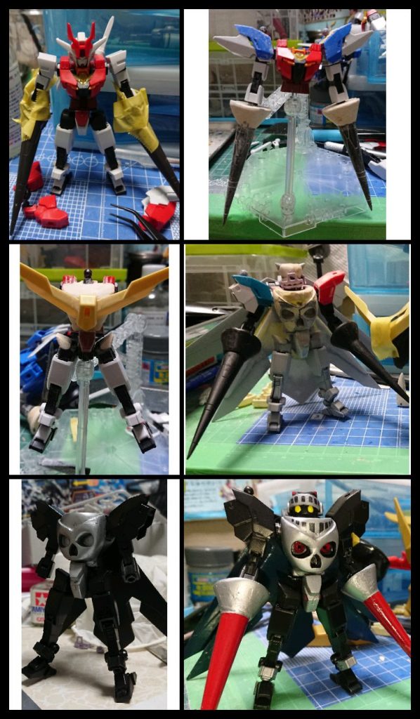 左上から右下まで、約一か月半のスカルナイトコアガンダムの変革。
ここまで時間をかけて一つの作品に悩んだのは初めてなので、いい経験になりました。