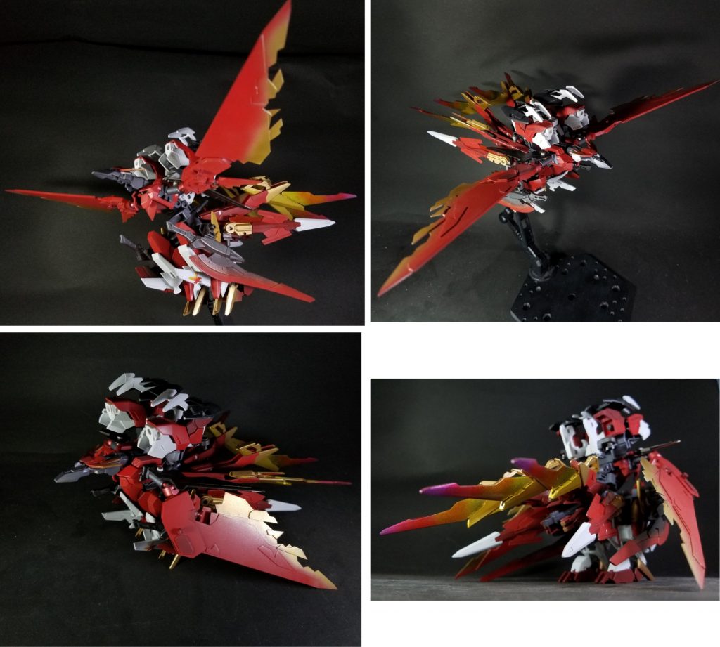 マーズフォーバード
鳥型アーマー用フレームにアーマーを装着した状態
より鳥らしいシルエットに近づいたと思ってます(*´∇`*)
翼は付け根にボール軸を、中間に回転軸を設けておりリアルな感じの折りたたみが可能になってます
d(ゝω・´○)
(※これもやりたかった事の1つだったり……)