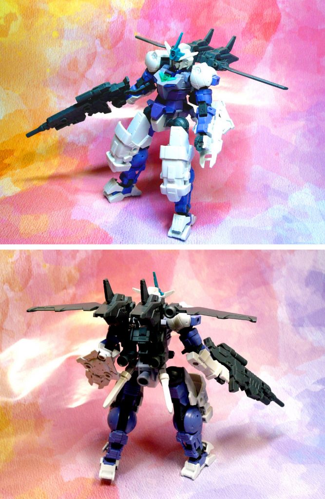 30MMのオプションパーツを
コアガンダム付属の接続パーツ(2穴タイプ)を使い
背中に背負わせて…ストライカーパック風。