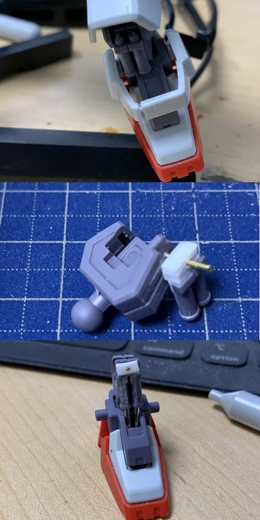 足首のシリンダーがHGだと宙ぶらりん状態なんですよね。
納得いかなかったのでクリップの柄の部分を切ったりしてそれっぽくしました。
気に入ってますw