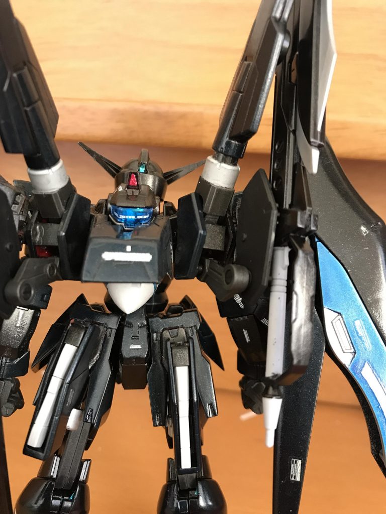 キャノンモードはオミットして後ろの頭にはイノベイターの生体端末が組み込まれていると言う脳内設定。イノベイターの脳量子波コントロールにより太陽炉三台積んでもコントロールが可能。但し、生体コンピュータの劣化を考え、通常はツインドライブにて運用される。最大稼働時、GNステルスフィールド時、トランザム使用時の短期決戦時に運用される。