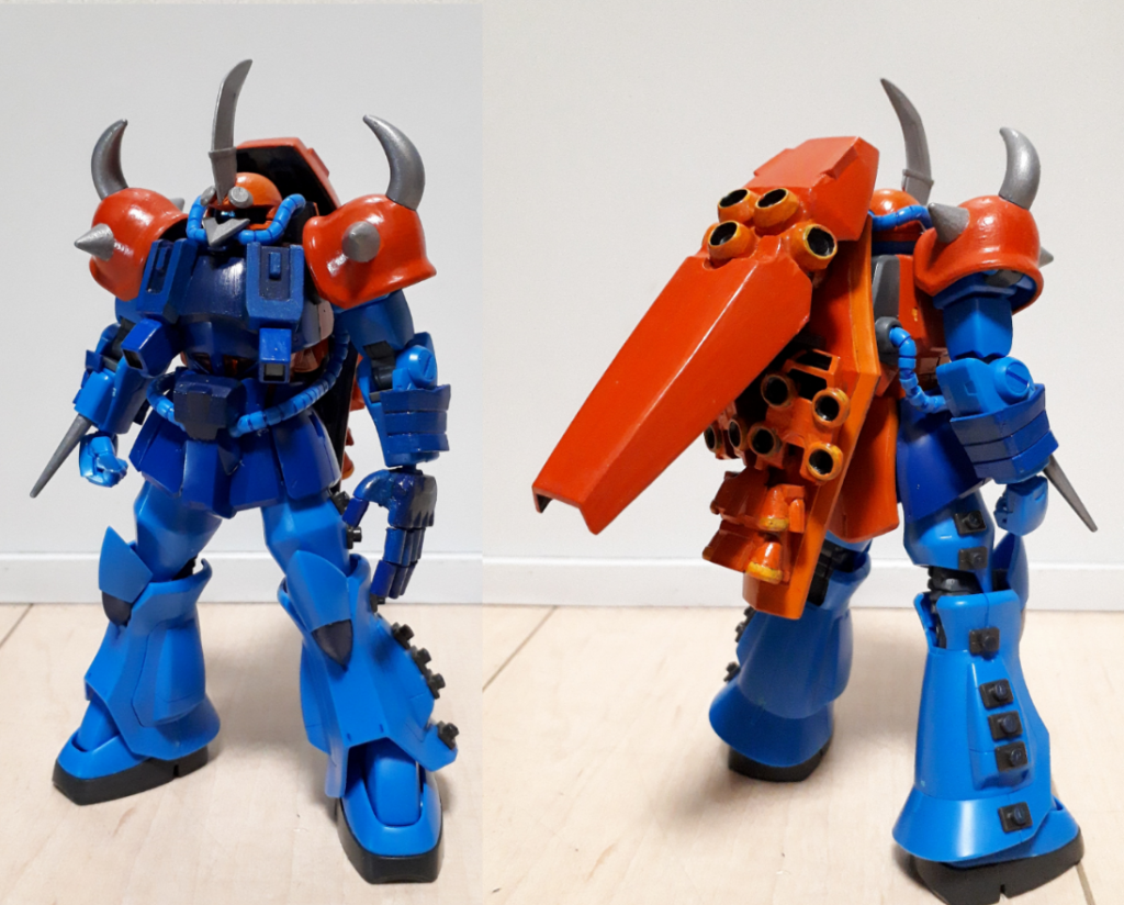 前面&背面
元々青いので脚部等はほとんど塗装する必要がありませんでした。