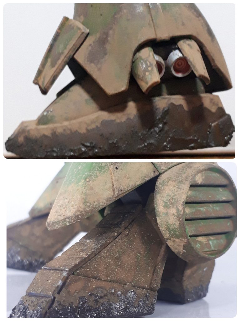 今回は特に脚の『汚し』にこだわってみました。　上は練習用にマラサイで試行錯誤中