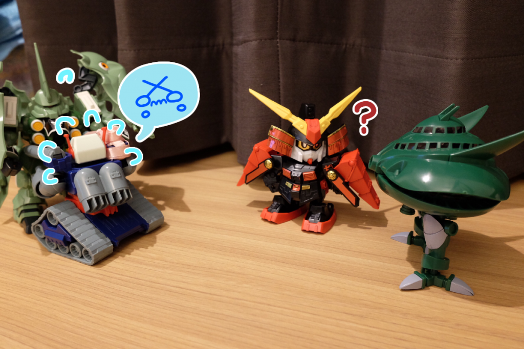 タンク:ぼくおおきくなれないよー!!!  ビエーー!!!😭
クシャ:そのままでも可愛いよ…
武者:拙者なんか悪いこと言ったでござるか?
ザム:手の悩みに突っ込んでやるな…