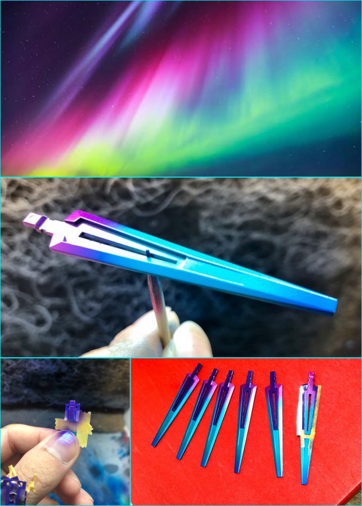 作品テーマにもなったオーロラ風塗装
手法についてはいわゆるキャンディー塗装に近いです
純色カラーや蛍光カラーを使用しました
全てを均等にするのがなかなか骨が折れました…汗