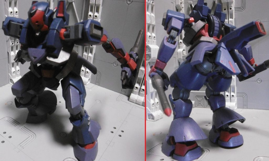 肩の側面に排熱ノズルを追加し、放熱により熱探知から逃れます。
ブースターが無くなった事で発光も最小限に。
ホバー移動中はリアアーマーのスラスターにより加速補助を可能に。ブースターに比べて加速力は劣るものの、低姿勢化で発見され難く。

【隴叡】の場合は常時ホバー移動を可としていますが、
【残月】の場合は通常移動（ホバー等を使わない移動）により、エネルギーを節約。基本的には隠密行動が主軸なため、ホバーは最初から使うのではなく、被発見時や緊急離脱時など限定的です。爆発的な加速力の温存。