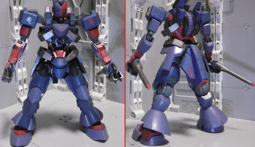 漏影をベースに、百錬のパーツを使って軽量化しました。
前腕シリンダー・肩アーマー・腰マウントラッチ等の不要箇所を削除しています。他には胸部に使うポリキャップ（首・肩引き出し）をアストレイの赤色に変更し、肩にｗａｖｅのダクトパーツを使っています。
今回はライトを当てての撮影にしましたが、実際の色はもっと暗め。
鉄血（可能な限り世界観の尊重）と忍者ＭＳの２設定になります。
命名の由来は中盤あたりで後述します。

■*【隴叡（ロウエイ）】*
漏影を軽量化し、脚のホバー化で地上移動速度を向上。
武装は牽制＋刺突のツインパイルのみ。
索敵後に急速でホバー接近し、装甲の隙間・関節等の脆弱箇所や急所を的確に狙い打ち、行動不能に陥らせる。


◆*【残月（ザンゲツ）】*
忍者ＭＳ化企画第１７弾。
軽量化＆脚ホバー化により地上移動速度を向上。
武装は牽制＋移動＋刺突などの多機能ツインパイルのみ。
ブースターを廃した事で光と熱による探知に掛かり難くし、気配を隠しての隠密作戦が可能。

機体性能に大差は無く、前者が「陽」で後者が「陰」の表現に。