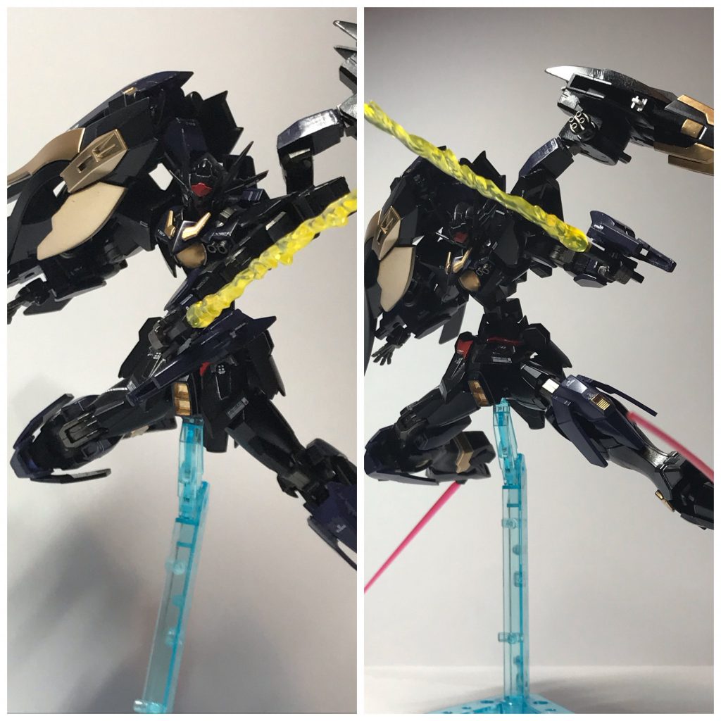 ビームサーベルで!
足からもサーベルが出てさらに左手の大型ビームサーベルはライフルと同じくかなり火力が高く一方的にねじ伏せれる。