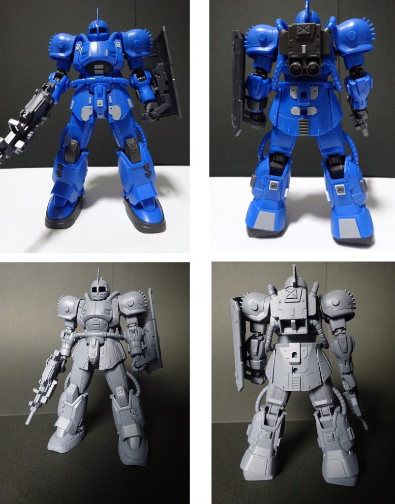 サフ前とサフ後。
工作面ではスジボリとM.S.Gパーツ、プラ板でのディティールアップ。
0.5、1mmなどの厚めのプラ板の使い方模索も行ってみましたが
2~3か所使うにとどまってしまいました。
加えてずっとほしかった「BMCタガネ 0.2mm」が手に入り、嬉々として
あれこれ彫り、中々サフ吹きまで行けず。