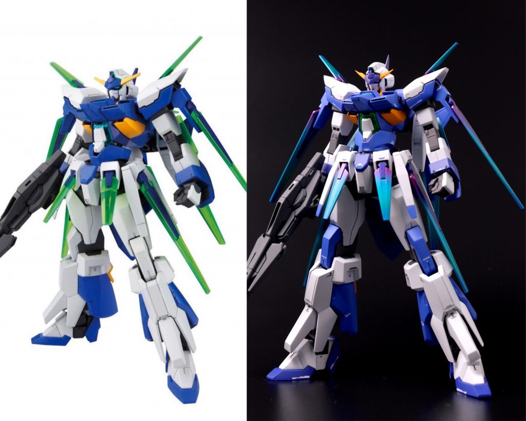 公式見本との比較。一部カラーリングを変えて全体のバランスを整えてます
プロポーションの変更により印象がかなり変わったかと思います