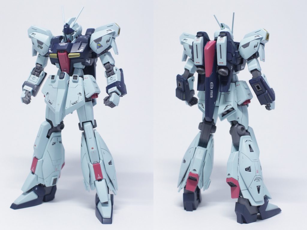 武装なし前後。
今回はプレイバリューよりも作り込みとプロポーションにこだわりたかったので、ビームサーベルやBWSはオミットしています。