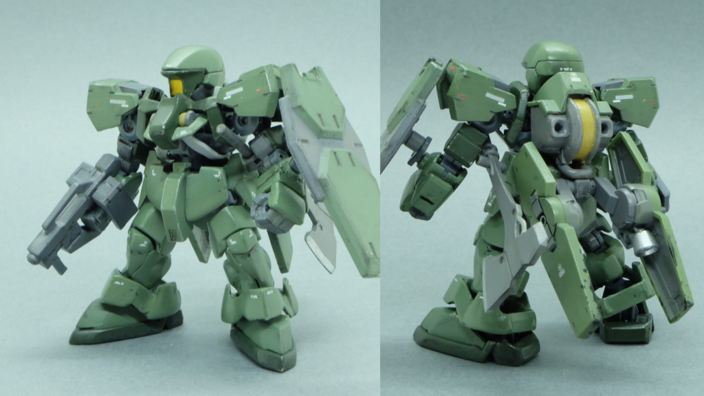 ⚫︎グレイズ(標準装備)
ライフル、アックス、シールド、背部ブースターを装備。
ブースターは背中にも装着可能。