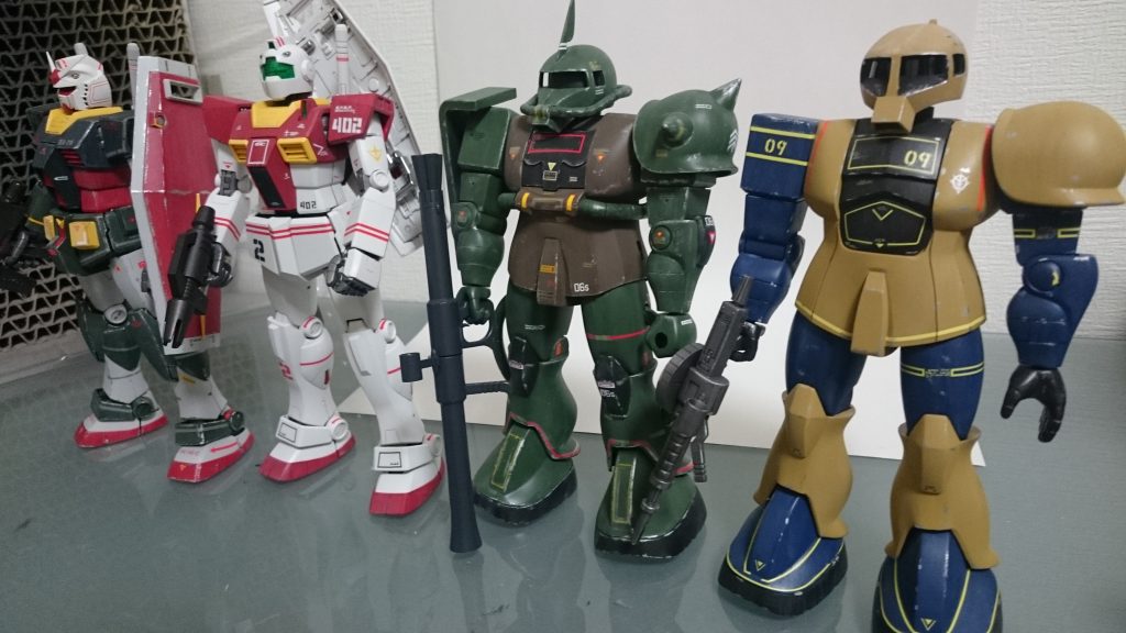 旧キットも負けてない！ジオン系は旧キットでも行けますが、連邦は、、この分ではガンキャノンはMGかな？w ザクは本当にカッコ良さで負けてない！