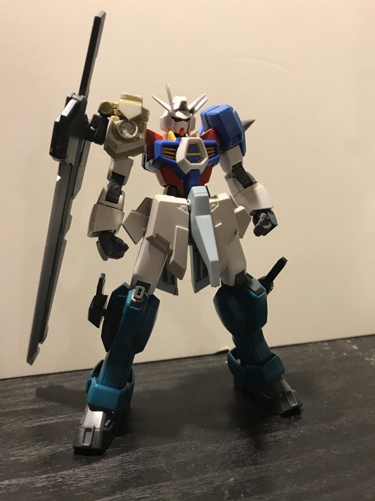 右腕の肘や肩の関節が折れたため修復を行った後の形
武装をコトブキヤのサムライマスターソードに変更
腰部サイドアーマーをリゼルの前腕のパーツに変更
肩関節をAGE1ノーマルからタイタスに変更
その他いろいろ