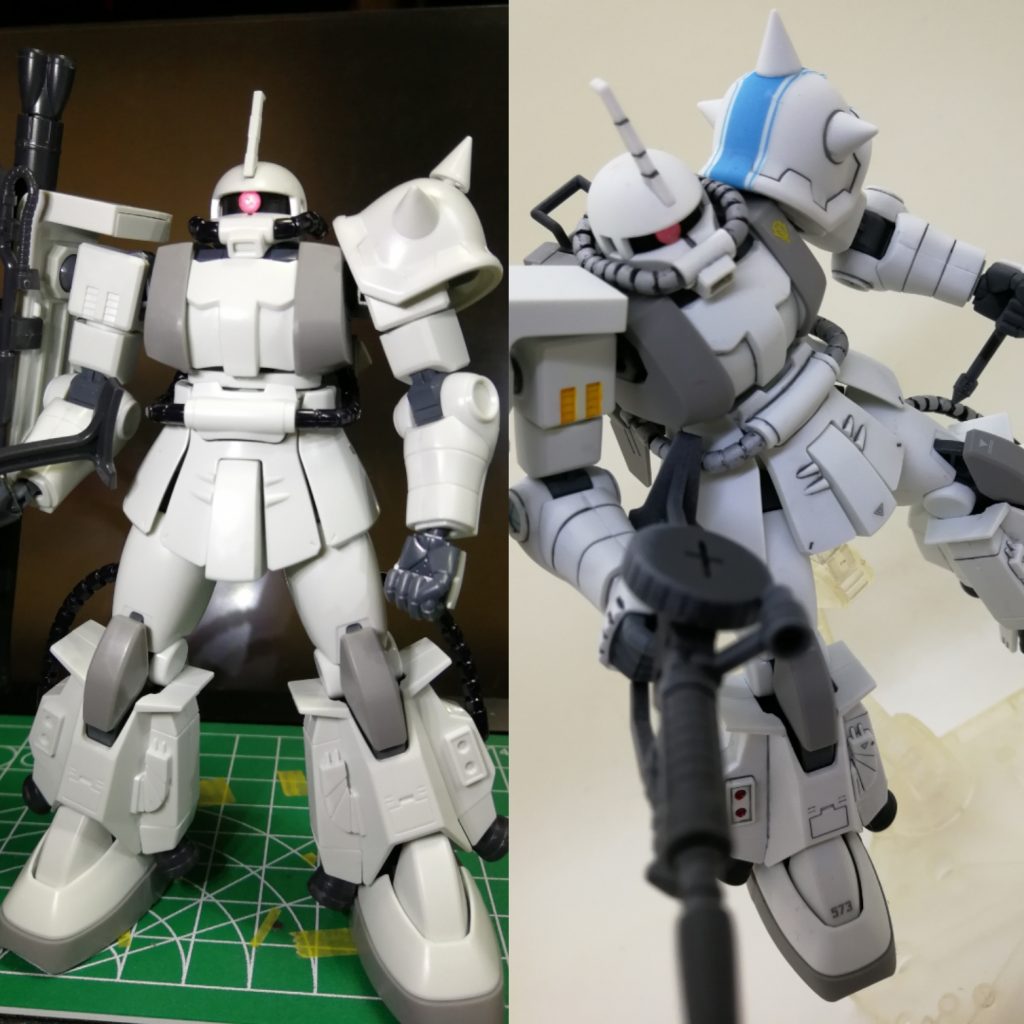 素組みしてスミ入れしてシール貼ってつや消しトップコートです。モノアイは市販のクリアパーツを使用。
つや消しトップコートだけで、理想のホワイトになりました👍