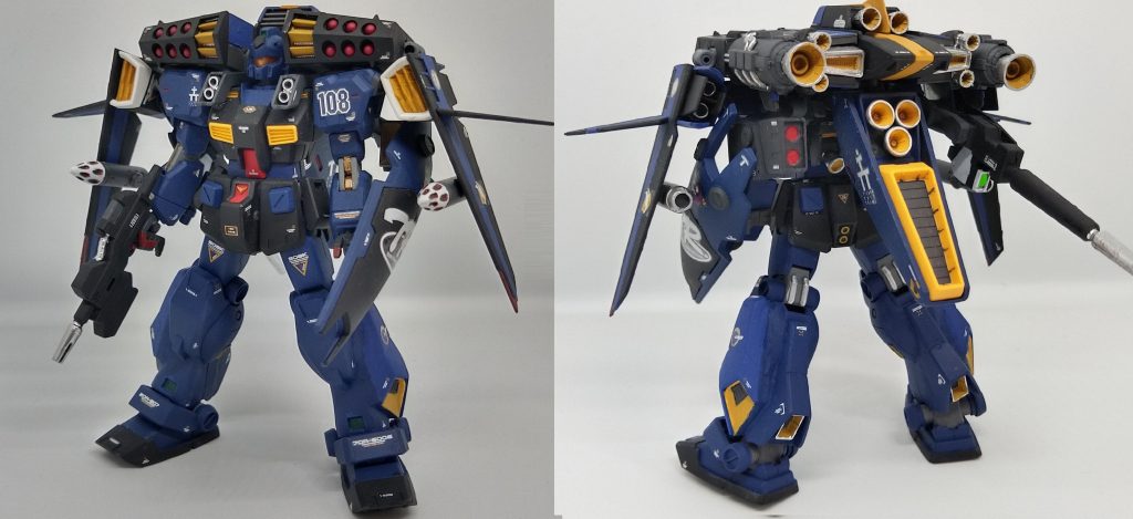 クゥエルインターセプトカスタム全体です。追加スラスターユニットはギャプランから持ってきました。ブースター分離後の装備としてキャノンも装備しています。主翼は接続部を引き出し式として畳めるようにしました。